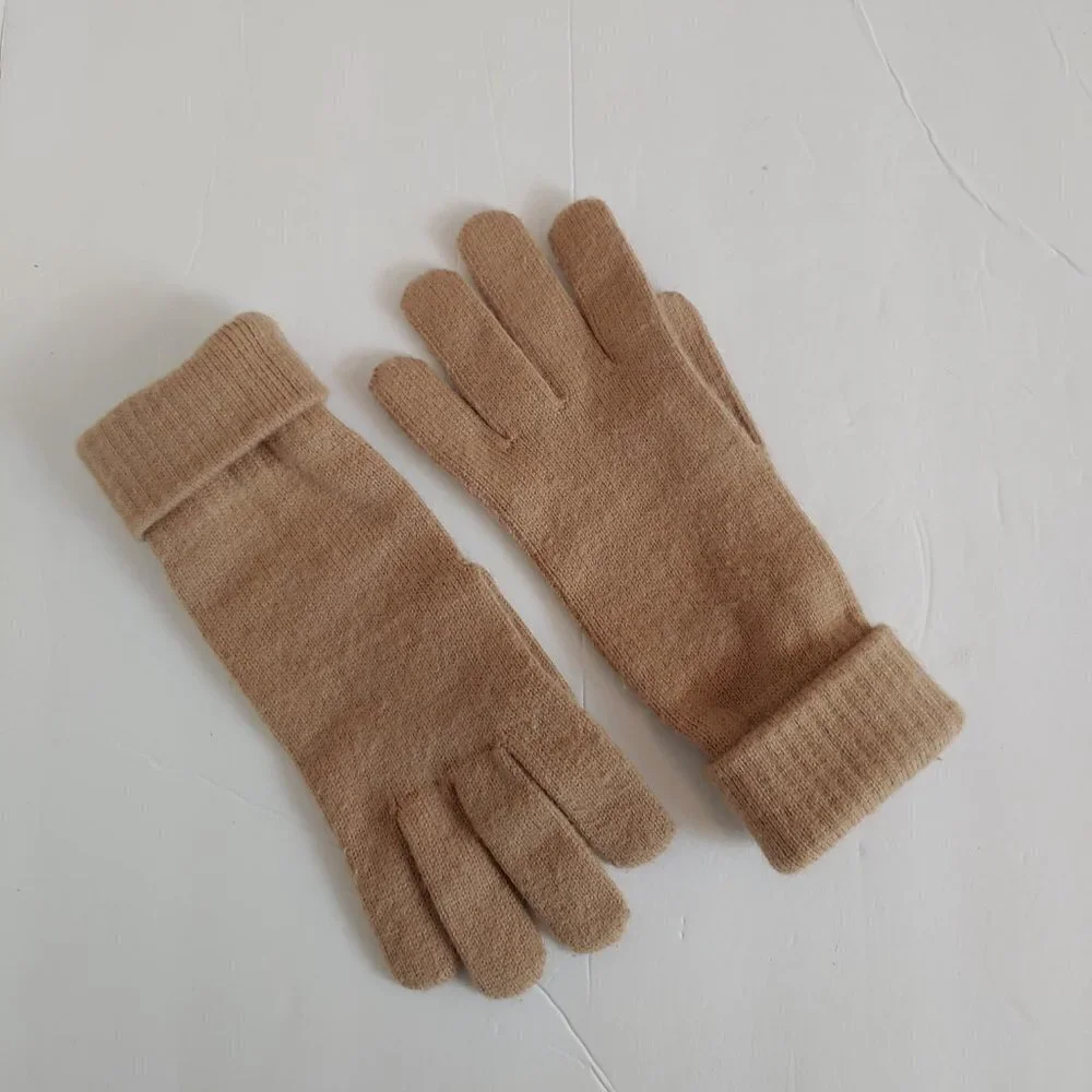 Vintage 80's 90's Brown Tan Knit Gloves Leather Pads Adult Size‎ Retro Cuff